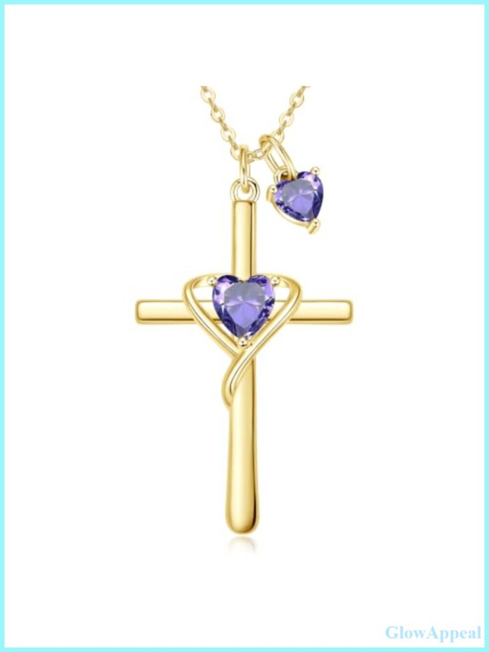 14k Gold Plated Double Birthstone Cross Heart Pendant Necklace